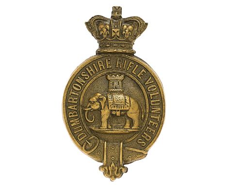 Scottish. Dumbartonshire Rifle Volunteers Victorian shako plate circa 1860-64.A good die-stamped blackened brass example. Cro