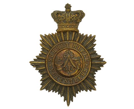 19th (Lambeth) Surrey Rifle Volunteers Victorian OR’s shako plate circa 1860.A good die-stamped blackened brass example. Crow