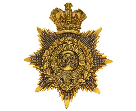 2nd Somerset Militia Officer’s ‘Albert’ shako plate circa 1844-55.A scarce example. Gilt crowned star bearing facetted silver