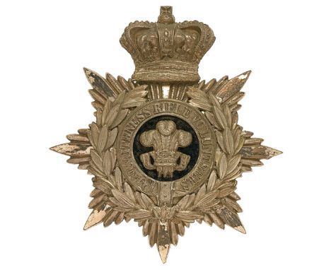 Scottish. 4th Caithness Rifle Volunteers Officer’s helmet plate circa 1879-80.A fine and scarce silvered example. Crowned sta
