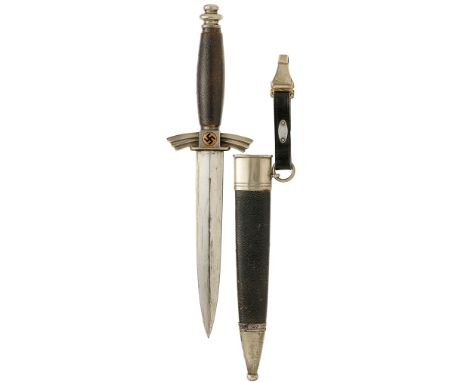German Third Reich DLV/NSFK Flyer’s dagger by Carl Julius Krebs of Solingen.A good nickel plated example. Dark blue leather g