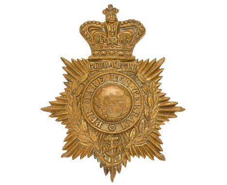 Royal Marine Light Infantry Victorian OR’s helmet plate circa 1878-1901.A good die-stamped brass example. Crowned star bearin