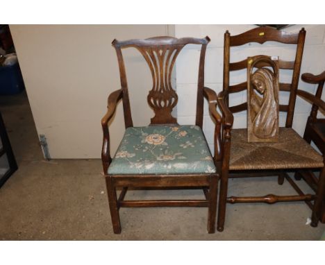 A 19th Century elm carver chair in the Chippendale manner