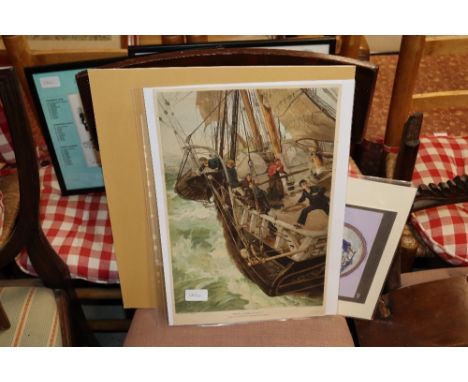 An unframed Cecil Aldin dog print; E.V. Boyle chromo lithograph "The Wild Swans" and other unframed coloured prints 
