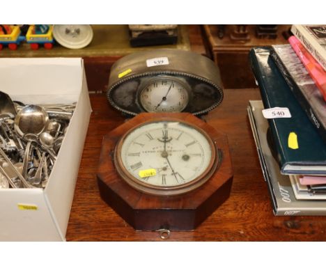 A French mahogany cased wall clock with lever escapement and a plated mantel clock