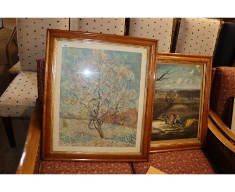 A Roland Hilder contained in birds eye maple frame; and a print after Monet contained in birds eye maple frame 