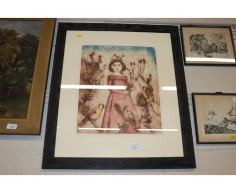 Nicolas Slattery, pencil signed etching "Teasels and Finches" 4/7 