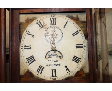 A 19th Century oak cased cottage long case clock by W. Scott Christchurch
