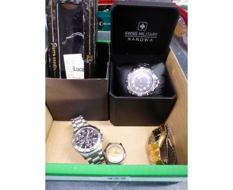 A SWISS MILITARY HANOWA GENTS WATCH ON A STAINLESS STEEL BRACELET STRAP COMPLETE WITH BOX, REF NUMBER 06-4306/5306 CH, TOGETH