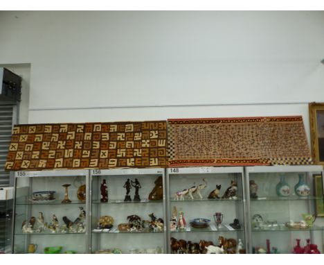 AN AFRICAN APPLIQUE TEXTILE PANEL TOGETHER WITH ANOTHER GEOMETRICALLY WOVEN