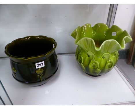 A BRETBY AND A HOLDCROFT GREEN GLAZED POTTERY PLANTER