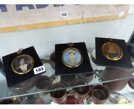 THREE VARIOUS PAPIER MACHE FRAMED PORTRAIT MINIATURES