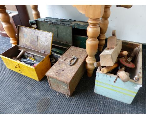 TWO METAL AND TWO WOODEN BOXES OF TOOLS