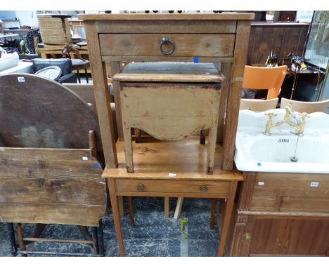 TWO PINE SINGLE DRAWER TABLES TOGETHER WITH A PINE COMMODE