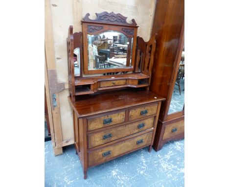 A MIRROR BACKED MAHOGANY DRESSING TABLE, THE TWO SHORT AND TWO LONG DRAWERS WITH BURR WALNUT FRONTS