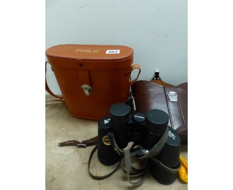 TWO PAIRS OF VINTAGE BINOCULARS, BY PHILO AND ADLERBLICK. 
