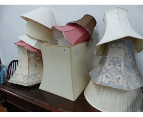 ELEVEN VINTAGE LARGE LAMP SHADES. 