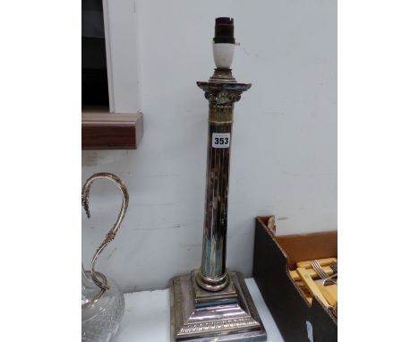 A LARGE SILVER PLATED TABLE LAMP. 