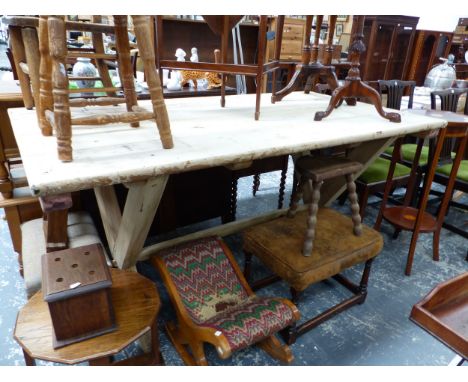 A PINE FOUR PLANK TOPPED TABLE.   W 166 x D 89 x H 87cms.