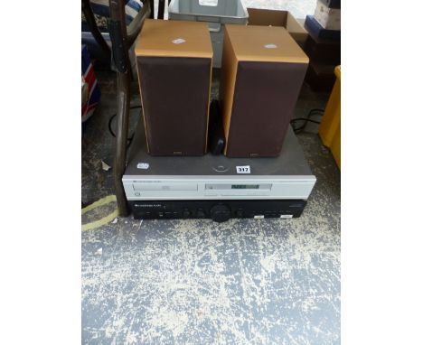 A CAMBRIDGE AUDIO AMPLIFIER AND CD PLAYER WITH DENON SPEAKERS