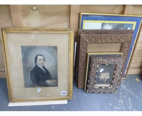 A 19th CENTURY PASTEL PORTRAIT OF A GENTLEMAN, 24 x 19cm, TOGETHER WITH OTHER WORKS BY DIFFERENT HANDS AND VARIOUS EASTERN CA