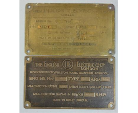 2 English electric diesel locomotive engine data plates (2). 