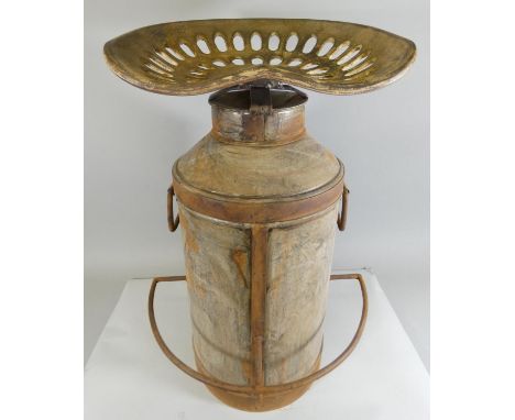 A vintage aluminium milk urn, converted into a bar stool, height 77cm. 