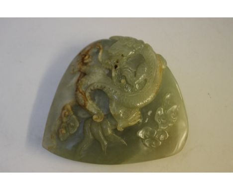 A CHINESE JADE DRAGON, L 11 cm, W 12 cm