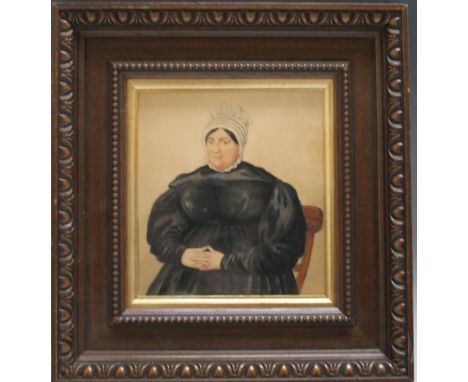 ROBERT DIGHTON (1752-1814). Three quarter length portrait study of a seated woman, unsigned, see verso, watercolour, framed a