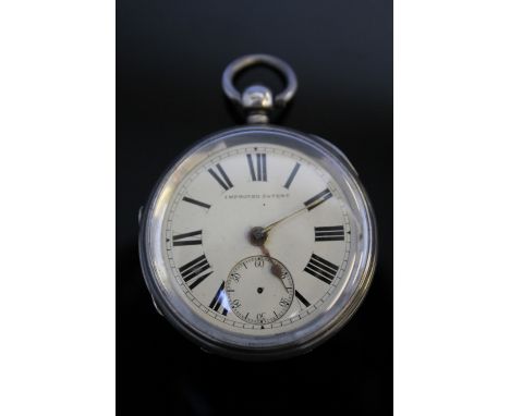 A HALLMARKED SILVER 'IMPROVED PATENT OPEN FACED MANUAL WIND POCKET WATCH, Dia 5.75 cm