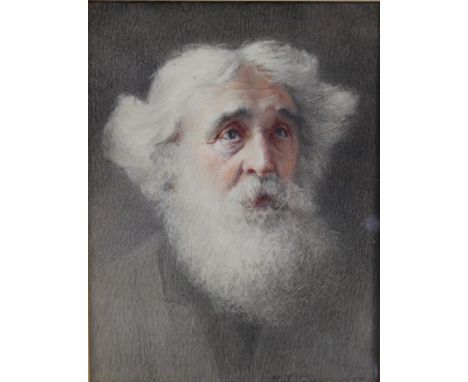 MISS MINNIE LOUISA GREENWOOD (1868-1956). Miniature portrait study of GENERAL WILLIAM BOOTH, see verso, in fruitwood frame, s