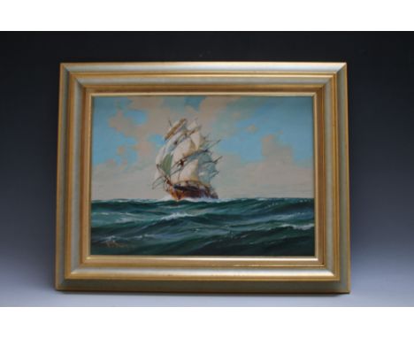 A. D. BELL. Seascape with sailing vessel in a heavy swell 'The Tea Clipper', see verso,signed and dated 1939 lower left, oil 