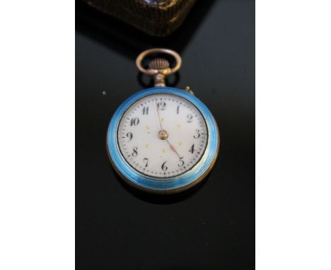 A PICTORIAL ENAMEL FOB WATCH, having enamel image of a house to the reverse, Dia 2.75 cm