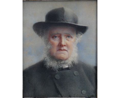 MISS MINNIE LOUISA GREENWOOD (1868-1956). Miniature portrait study of ARTHUR PERCEVAL PUREY-CUST, see verso, in fruitwood fra