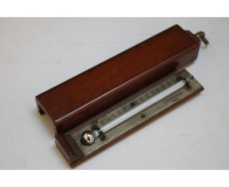 AN AMERICAN MAHOGANY CASED TRAVELLING THERMOMETER, by J. Wanamaker of Philadelphia, case L 13.5 cm