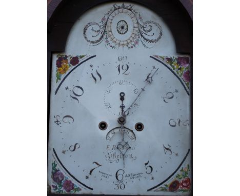 A 19TH CENTURY OAK AND MAHOGANY EIGHT DAY LONGCASE CLOCK - E. RADFORD - SHELTON, the arched painted dial with eight day movem