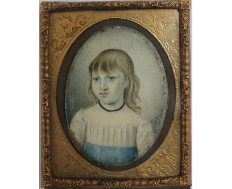 J. An 18th century oval portrait miniature of a young girl in gilt metal framed, signed with initial and dated 1794 lower rig