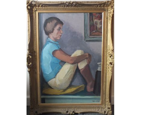 THEO GARVE (1902-1987). German school, interior scene with young woman sitting on a bench, signed lower right, oil on canvas 