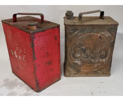 An Esso two gallon petrol can and a SM and BP two gallon can (2) 