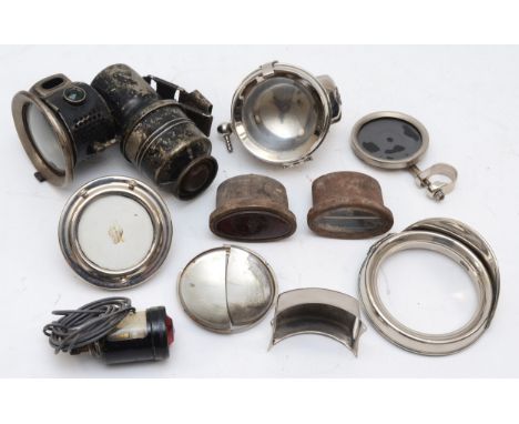 A Powell &amp; Hammer acetylene bicycle lamp, a Powell &amp; Hammer chrome acetylene lamp, diameter 9cm, an AT 20 rear tail l