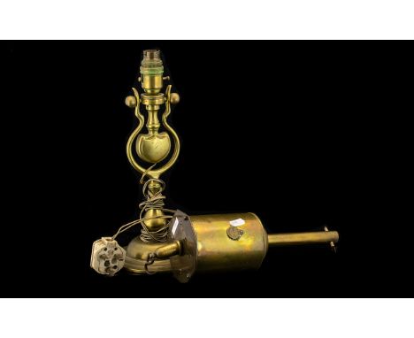Brass Ship's Light &amp; Brass Spit.  Ship's Light 13.5" tall in decorative style.  Spit 15" tall including hook.  Interestin