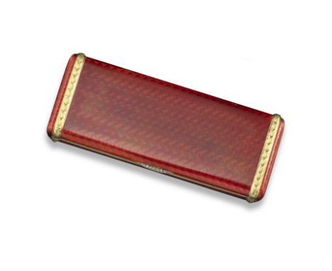 Fabergé - A silver-gilt and gold strawberry red enamel box, workmaster August Holmstrom, of rectangular form with guilloche e