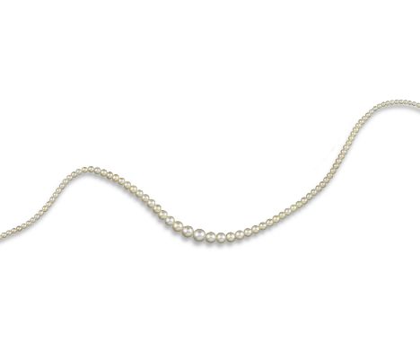 A single-row natural pearl necklace, with a pearl mounted clasp (two pearls missing) 42cm long Accompanied by report number 7
