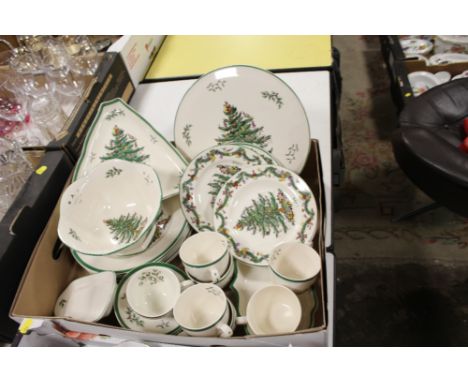 A TRAY OF SPODE CHRISTMAS TREE PATTERN CHINA