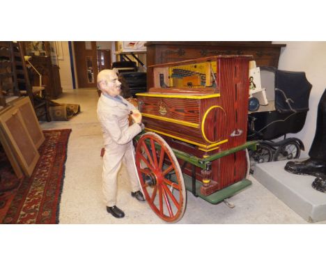 A large early 20th Century Spanish "La Cibeles" automaton as an organ grinder with organ and donkey with paper label inscribe