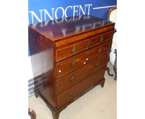 A 19th Century mahogany and satinwood banded chest of two short and three long graduated drawers, the whole to bracket feet w