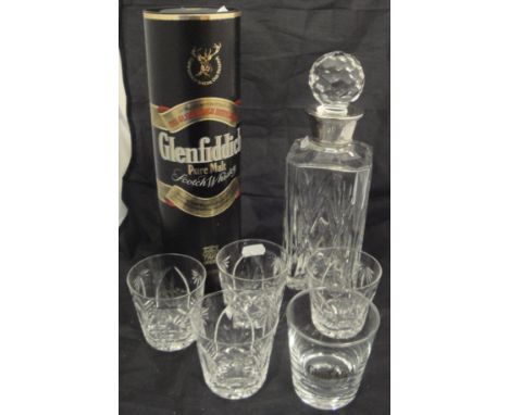 Glenfiddich Pure Malt Scotch Whisky, 75 cl x 1 bottle (in original cylinder), together with a Royal Brierley silver mounted d