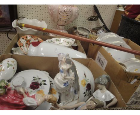 Four boxes of assorted china wares to include Royal Doulton figurine "Alexandra" (HN3292), a Nao figure of a ballerina seated