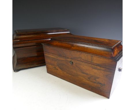 A 19thC rosewood Tea Caddy, inside converted into a storage box, W 41 cm x H 21 cm x D 23.5 cm, together with another 19thC r