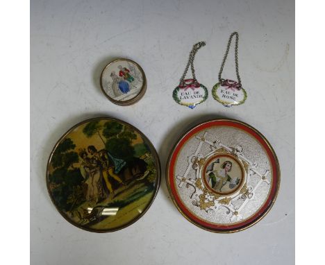A near pair of 19th French enamel Perfume Labels, to comprise 'Eau de Rose' and 'Eau de Lavande' each title enclosed within b